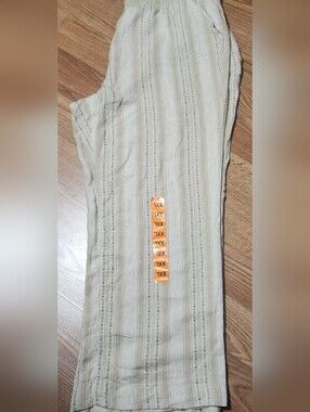BRIGGS NEW YORK  Textured Wide Leg Striped Pants  in Light Beige